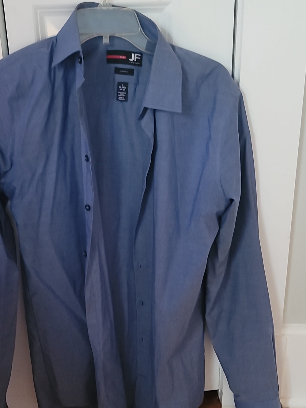 jf j.ferrar Men's Solid Blue Dress Shirt